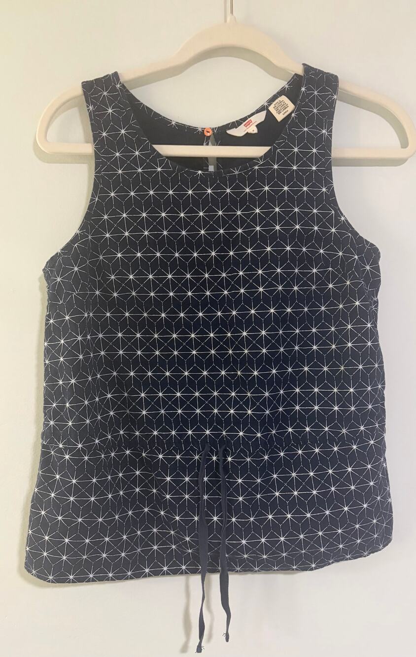 Levi's Navy Geometric Print Sleeveless Waist Tie Top Size Small